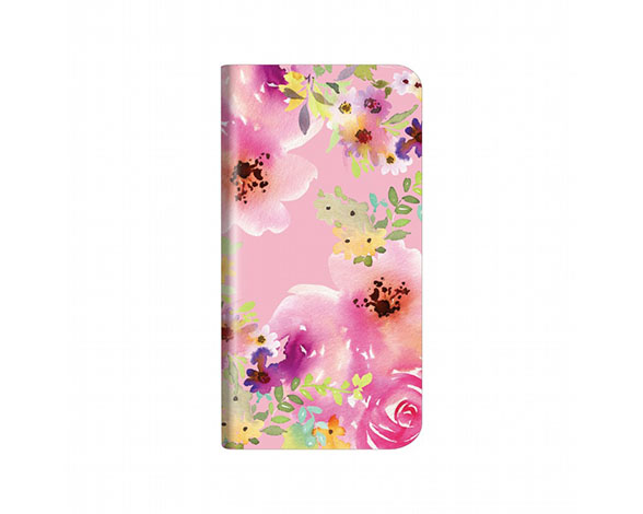 AQUOS R compact 薄型デザインPUレザーケース「Design+」 Flower ピンク 1