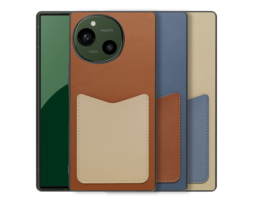 「Pass-Shell(Leather.ver) Series」AQUOS R9/R10用 カードポケット付き 本革仕様 背面型ケース