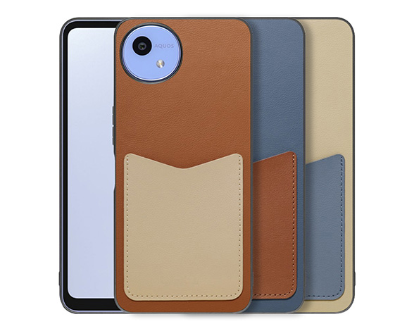 「Pass-Shell(Leather.ver) Series」AQUOS wish5用 カードポケット付き 本革仕様 背面型ケース